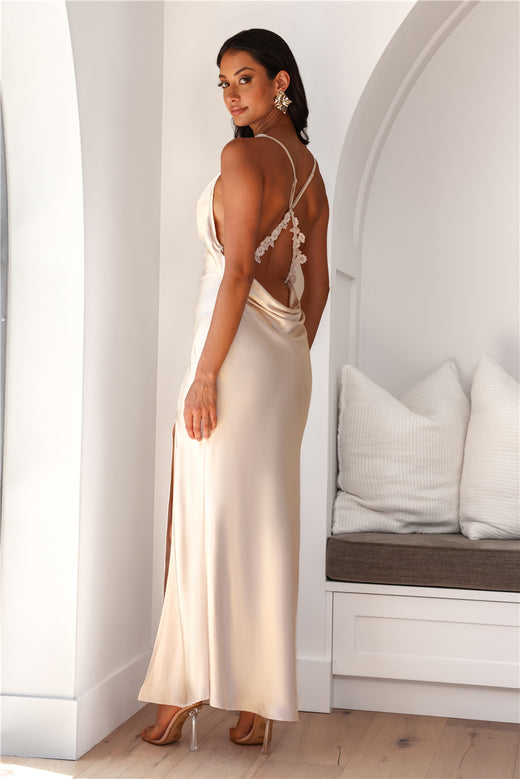 Golden Stars Satin Maxi Dress Champagne