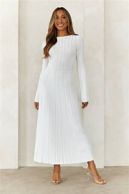 HELLO MOLLY Creating Icons Ribbed Long Sleeve Midi Dress Cream