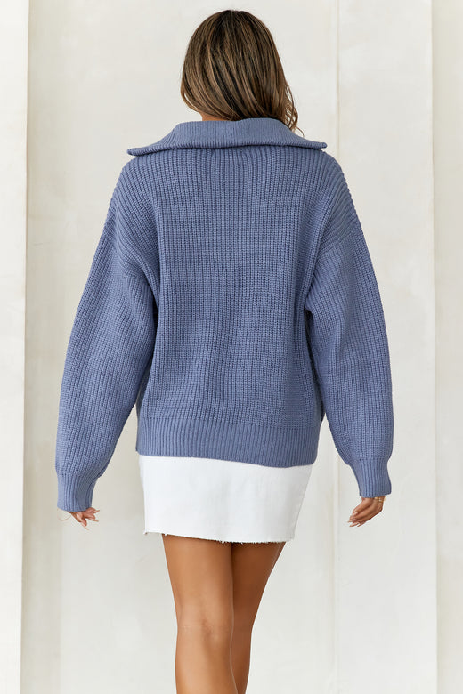 HELLO MOLLY Snowfall Knitted Half Zip Jumper Blue