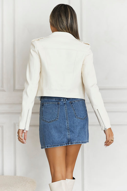 HELLO MOLLY Valley Escape Faux Leather Jacket Cream