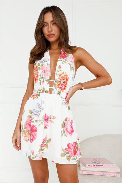 Lily Of The Valley Halter Mini Dress White