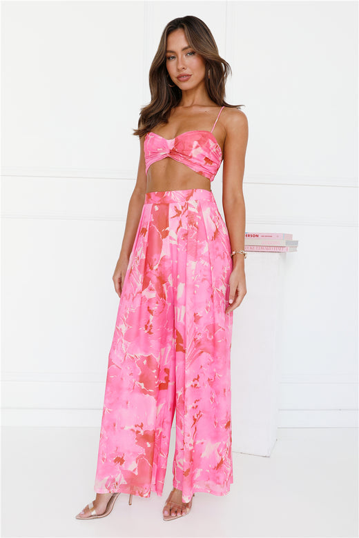Forest Of Sun Mesh Wide Leg Pants Pink
