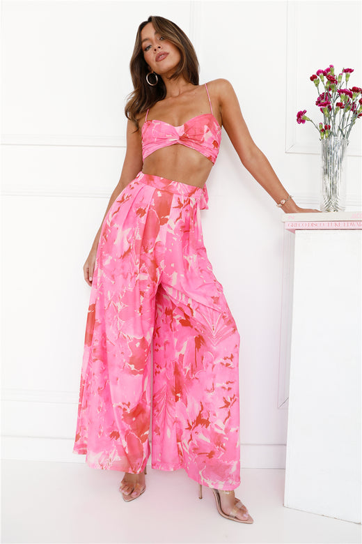 Forest Of Sun Mesh Wide Leg Pants Pink