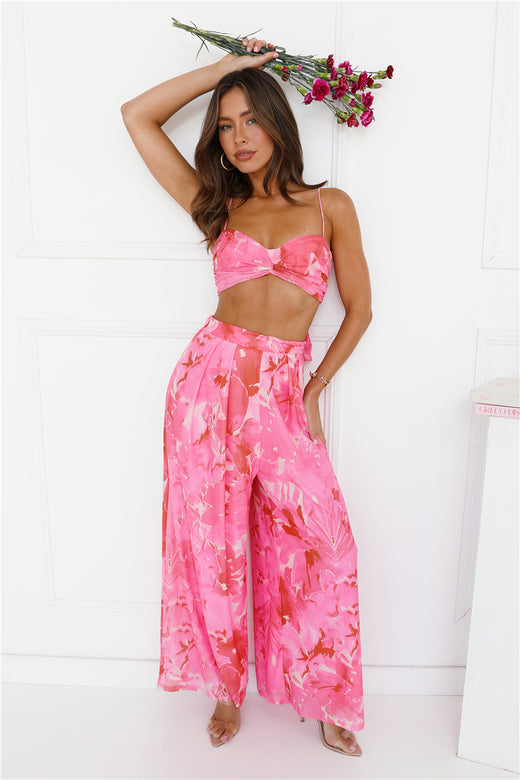 Forest Of Sun Mesh Wide Leg Pants Pink